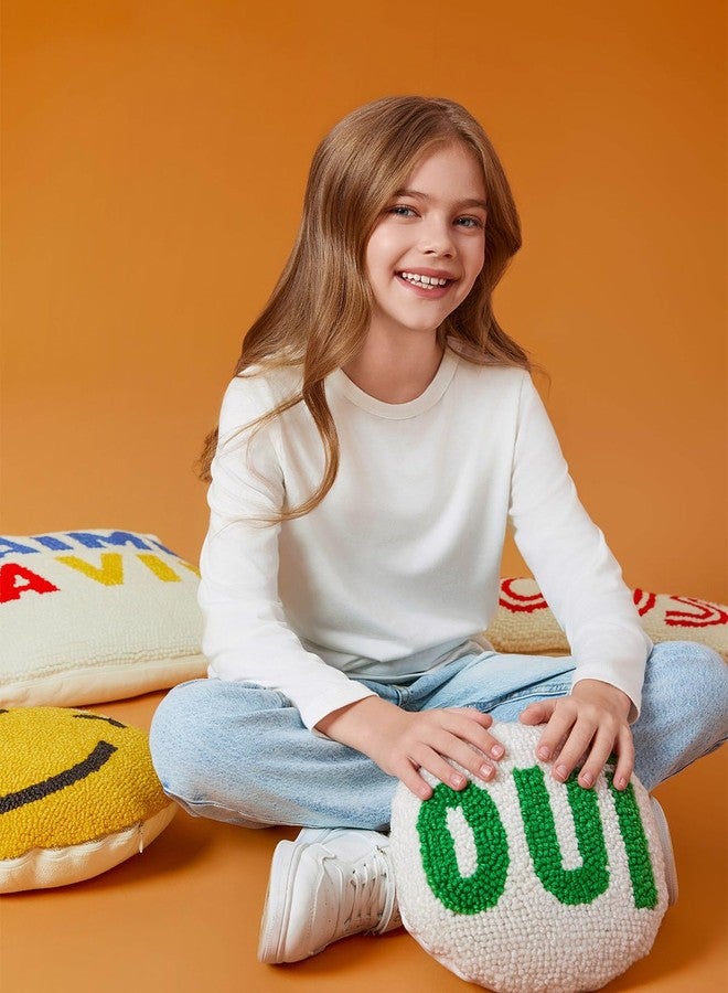 Haloumoning Girls Long Sleeve Shirts Kids Crewneck T-Shirts Fall Tops Tees 5-14 Years White - Image 5